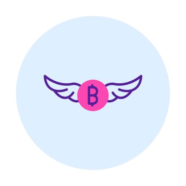 Bitcoin simgesi ve vektör illüstrasyonlu kanatlar  