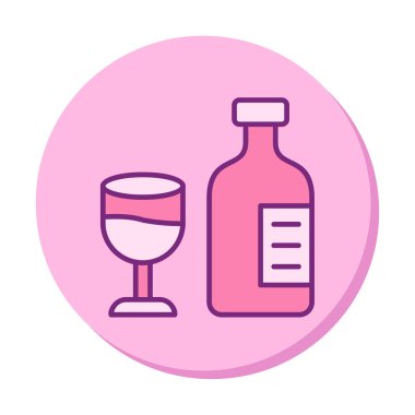 Şarap kadehi simgesi olan şişe, vektör illüstrasyonu 