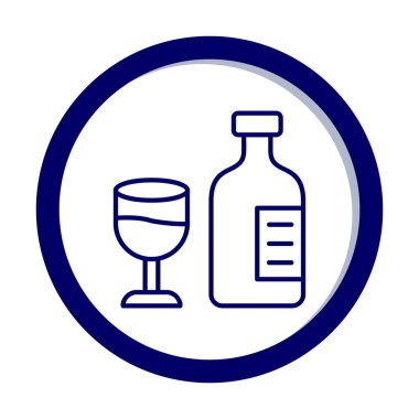 Şarap kadehi simgesi olan şişe, vektör illüstrasyonu 