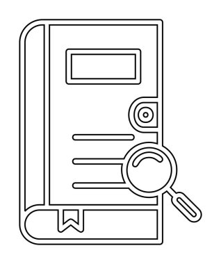 Büyüteç vektör çizimi olan bir kitap. Arama Kitabı kavramı                  