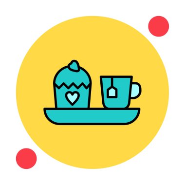 Öğleden sonra çay fincanı ve tatlı kek, vektör illüstrasyonu 