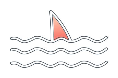 Deniz ikonunda köpekbalığı yüzgeci, vektör illüstrasyonu 