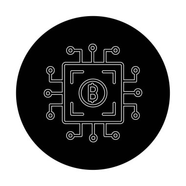  Bitcoin dijital para birimi. Bilgisayar devre kartı. Moda biçimi izole edilmiş arkaplan simgesi
