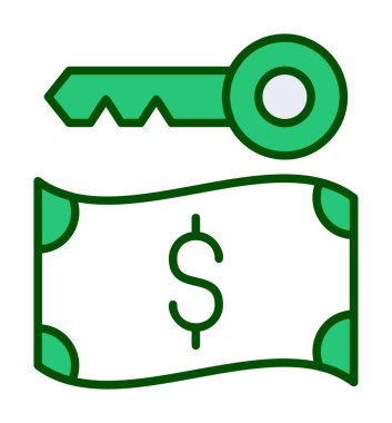 Dolar para birimi ve anahtar simgesi, Fidye yazılımı konsepti, vektör illüstrasyonu  