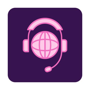 Kulaklık simgesinde Dünya küresi, vektör illüstrasyonu 