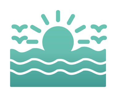 Uçan martılar ikonuyla güneş ve denizin vektör çizimi 