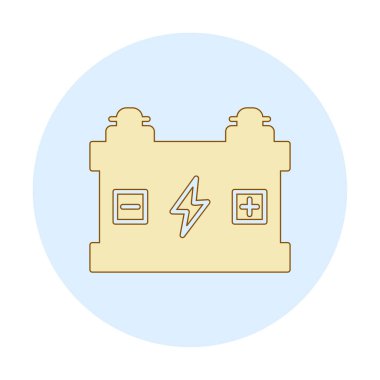 Araba aküsü simgesi. Ağ için Kataloglayıcı imza vektör simgesinin düz çizimi.