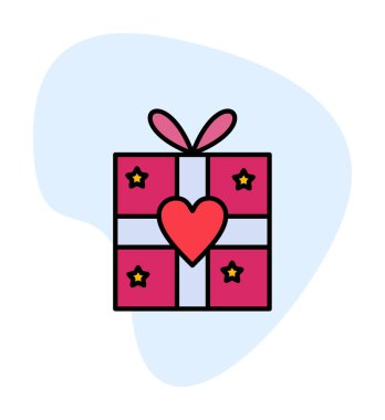 Kalp ikonu vektör illüstrasyon tasarımlı hediye kutusu