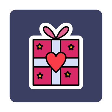 Kalp ikonu vektör illüstrasyon tasarımlı hediye kutusu