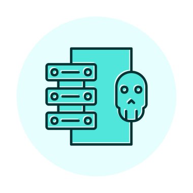 veri merkezi ve Hacking vektör çizgisi simgesi, arkaplanda resimleme imzası