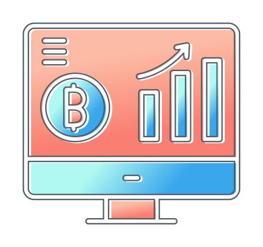 Bitcoin grafikli bilgisayar ekranı, vektör illüstrasyonu basit tasarım