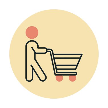 Alışveriş arabalı adam, alışveriş ikonu, vektör illüstrasyonu 