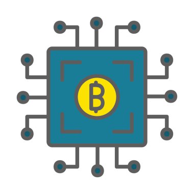  Bitcoin dijital para birimi. Bilgisayar devre kartı. Moda biçimi izole edilmiş arkaplan simgesi