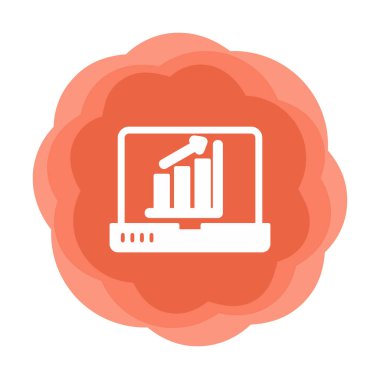 Dizüstü bilgisayar ekran simgesi üzerindeki bar grafiği, vektör illüstrasyonu