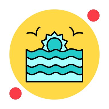 Basit düz gün batımı ve deniz vektör çizimi tasarımı