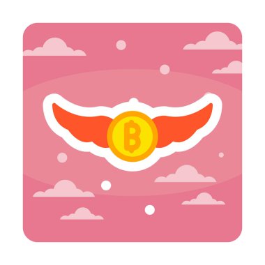 Bitcoin simgesi ve vektör illüstrasyonlu kanatlar  