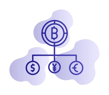 Bitcoin, dolar, avro ve yen sembollü para birimi yapısı 