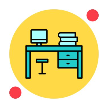 ofis masası simgesi, basit vektör illüstrasyonu