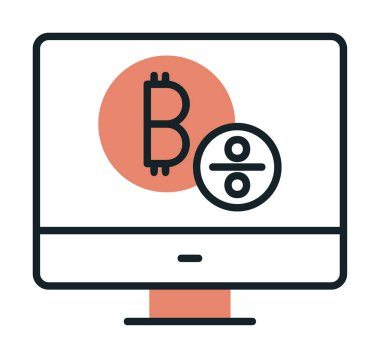 Bitcoin işaret vektör simgesi olan bilgisayar monitörü. Sembol, logo çizimi. Vektör grafikleri