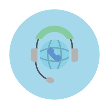 Basit Dünya Çağrı Merkezi Desteği simgesi, vektör illüstrasyonu
