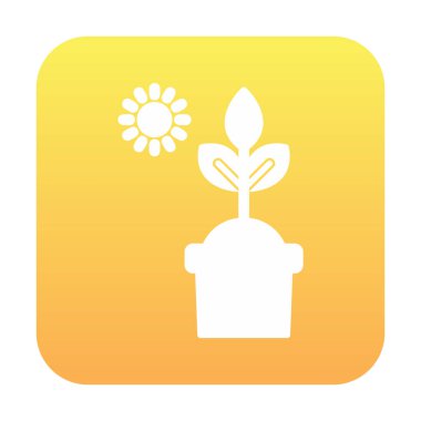 Güneş ve bitki saksı ikonunda. Vektör çizimi. Fotosentez sembolü 