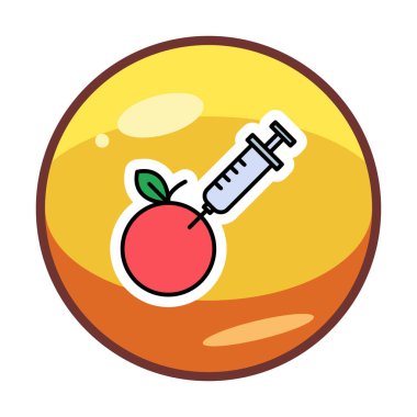 Gmo Food, şırınga ikonlu elma, vektör illüstrasyonu 