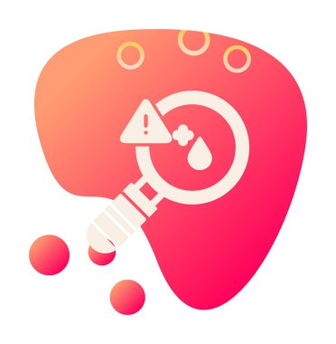 Büyüteç ve kan testi ikonu vektörü. Kan laboratuarı damlası