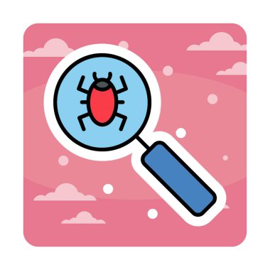 Böcekli büyüteç, virüs tespit simgesi, vektör illüstrasyon tasarımı 