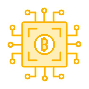  Bitcoin dijital para birimi. Bilgisayar devre kartı. Moda biçimi izole edilmiş arkaplan simgesi