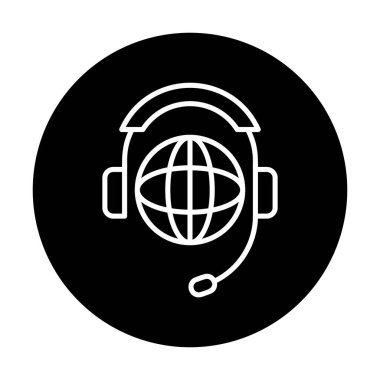 Kulaklık simgesinde Dünya küresi, vektör illüstrasyonu 