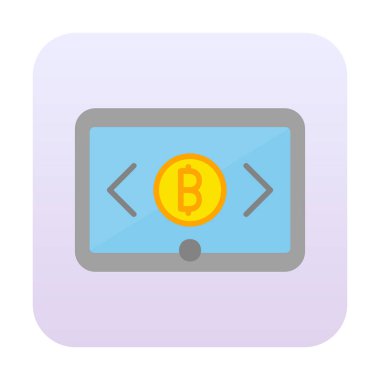 Bitcoin işaretli tablet ağ simgesi, vektör illüstrasyonu