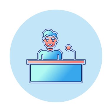 Yorumcular konuşma standında konuşma yapıyorlar, vektör illüstrasyonu