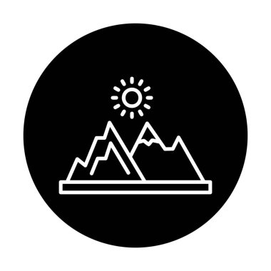 Dağların ve güneşin simgesi. vektör illüstrasyonu