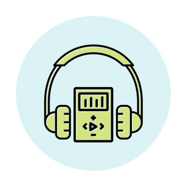 Düz kulaklık simgesi, web afişi, web ve mobil, bilgi grafikleri için vektör illüstrasyon kavramı.