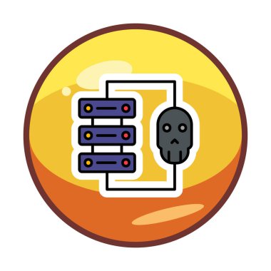 veri merkezi ve Hacking vektör çizgisi simgesi, arkaplanda resimleme imzası