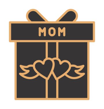 Anneler günü simgesi, kırmızı kalpli hediye kutusu ve anne metni, vektör düz simgesi 