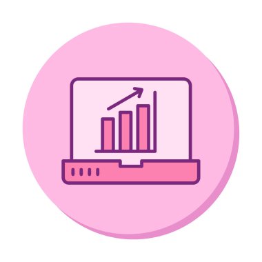 Dizüstü bilgisayar ekran simgesi üzerindeki bar grafiği, vektör illüstrasyonu