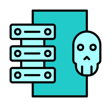 veri merkezi ve Hacking vektör çizgisi simgesi, arkaplanda resimleme imzası