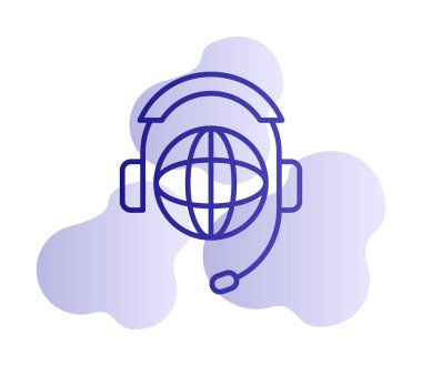 Kulaklık simgesinde Dünya küresi, vektör illüstrasyonu 