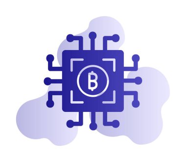  Bitcoin dijital para birimi. Bilgisayar devre kartı. Moda biçimi izole edilmiş arkaplan simgesi