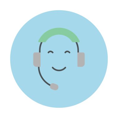 Kulaklık ve gülücükle yüzün vektör çizimi, Çağrı Merkezi kavramı