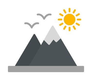 Dağların ve güneşin simgesi. vektör illüstrasyonu