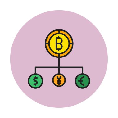 Bitcoin, dolar, avro ve yen sembollü para birimi yapısı 