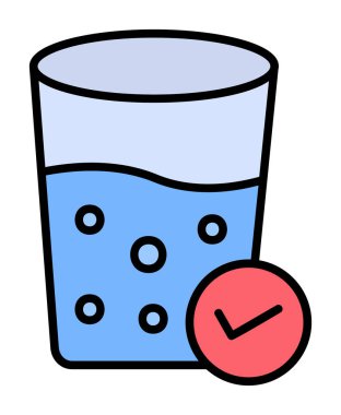 Kabarcıklı bir bardak su ve simge vektör illüstrasyonunu işaretle 