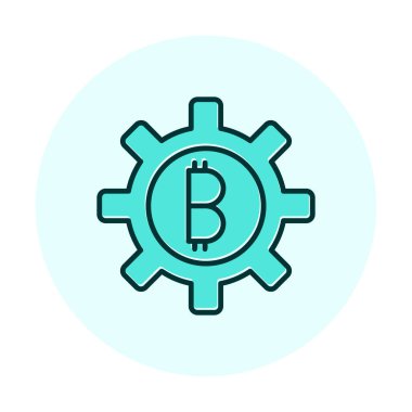 Bitcoin dişli çizgisi simgesi, vektör illüstrasyonu 