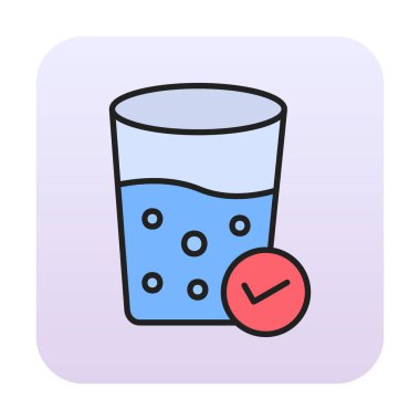 Kabarcıklı bir bardak su ve simge vektör illüstrasyonunu işaretle 