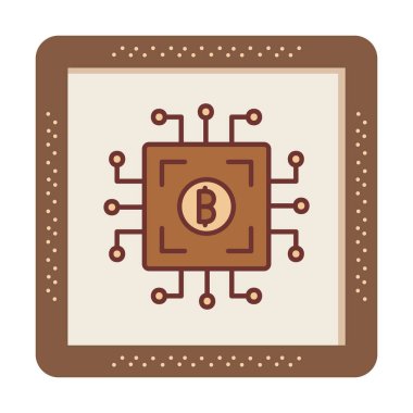  Bitcoin dijital para birimi. Bilgisayar devre kartı. Moda biçimi izole edilmiş arkaplan simgesi