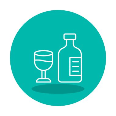 Şarap kadehi simgesi olan şişe, vektör illüstrasyonu 