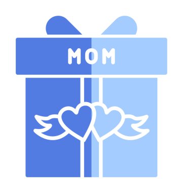 Anneler günü simgesi, kırmızı kalpli hediye kutusu ve anne metni, vektör düz simgesi 