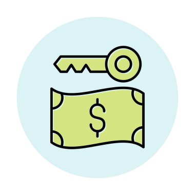 Dolar para birimi ve anahtar simgesi, Fidye yazılımı konsepti, vektör illüstrasyonu  